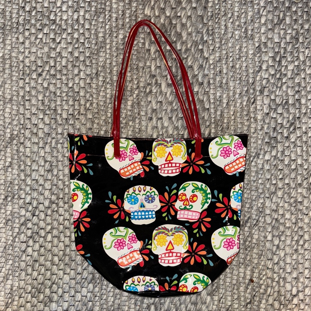 Colorful Sugar Skull Print Tote Bag